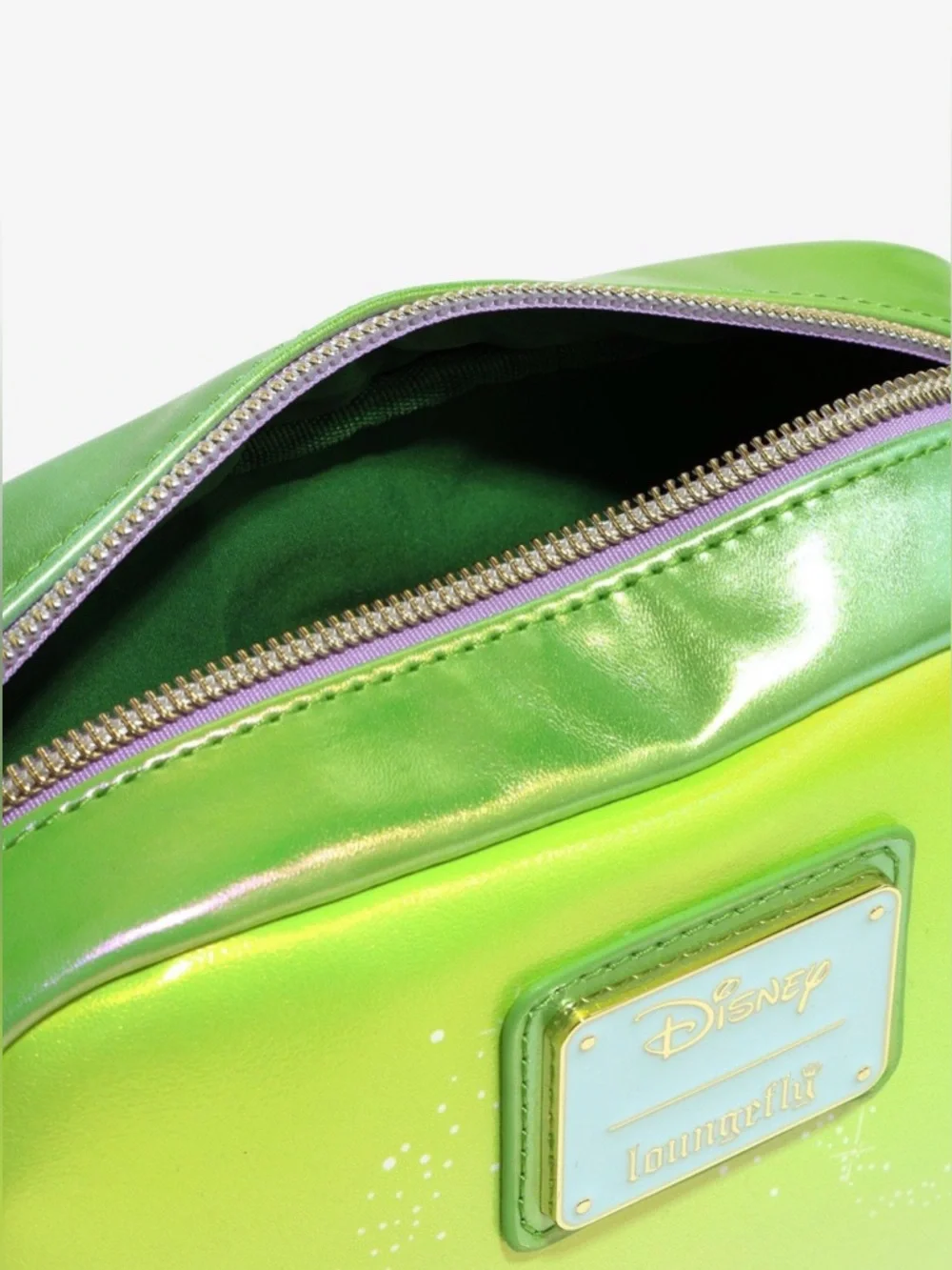 LOUNGEFLY DISNEY TINKER BELL IRIDESCENT GREEN FLORAL COSMETIC BAG NWT
